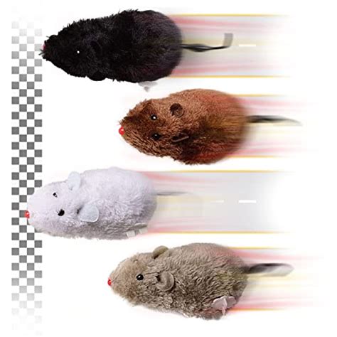 Wind Up Fake Toy Mouse 4 Pcs Rat Racing Set Furry Running Realistic Plush Mice With Twirling