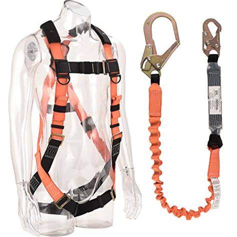 Welkforder 1 D Ring Industrial Fall Protection Safety Harness Kit With Single Leg 6 Foot Shock