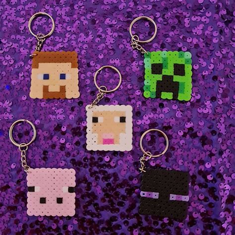 Mini Minecraft Perler Bead Keychains Etsy