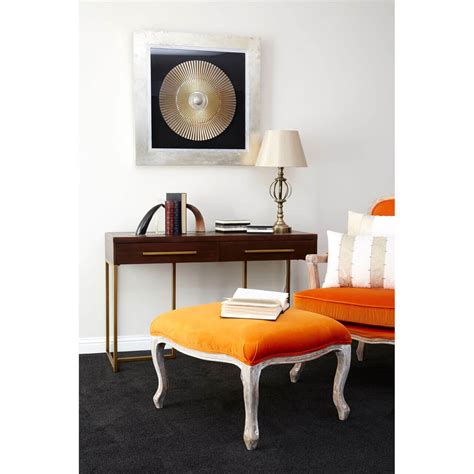 Try out burnt orange living room ideas Baroque Armchair & Footstool | Black Grey Orange Velvet | FADS