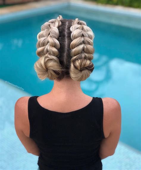 Double Pull Through Braids Into Space Buns 🛸 Work Hairstyles Braided Hairstyles Cool Hairstyles