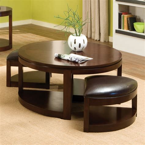 10 Ideas Of Leather Round Coffee Table With Storage Ottomans