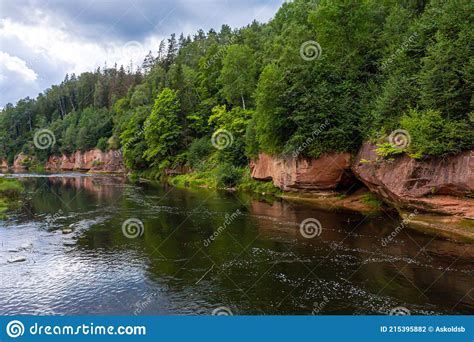 Landscape With Sandstone Cliffs On The River Bank Fast Flowing And