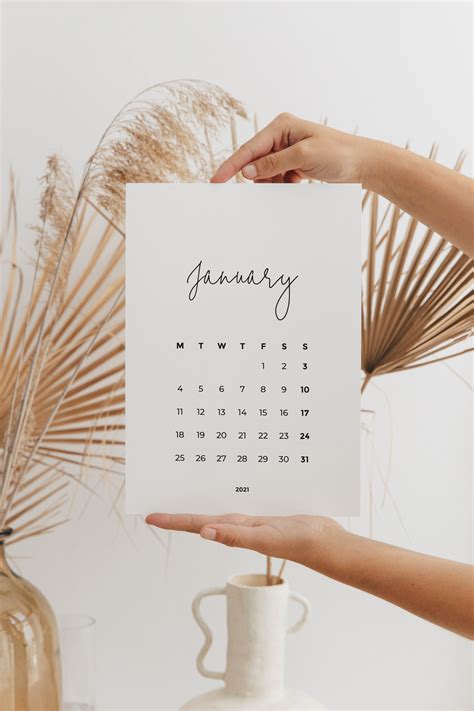 Calendario Minimalista 2021 Imprimible Calendario De Pared Etsy