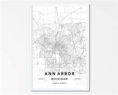 Ann Arbor Map Print Custom City Map Print Ann Arbor City Map Ann