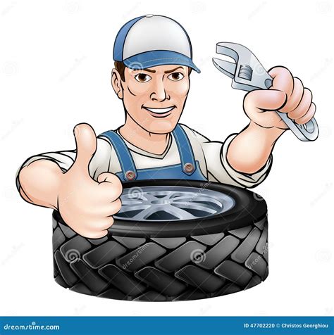 Mechanic With Wrench And Tyre Stock Vector Image 47702220