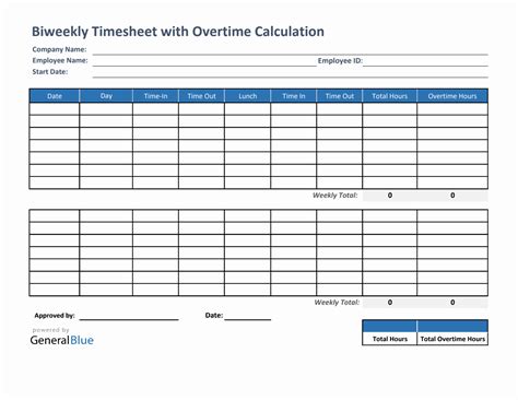 Biweekly Timesheet With Overtime Calculation In Excel