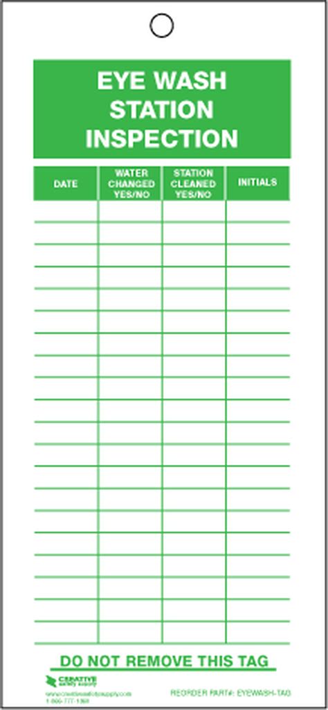 Eye wash station checklist +spreadsheet . Eye Wash Station Inspection Tags | Creative Safety Supply