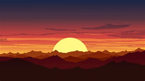 Red Sky Sunset Over Mountains Sundown In Mountain Range 4865267 Vector