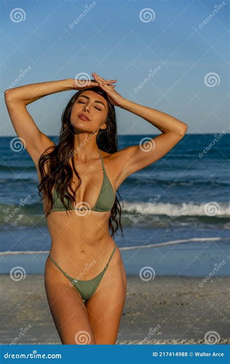 Lovely Mixed Race Bikini Model Posing Outdoors On A Caribbean Beach Stock Photo Image Of