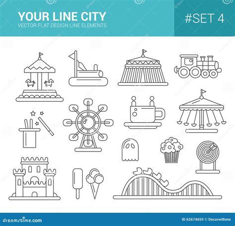 Set Of Flat Design Amusement Park Line Icons Stock Vector