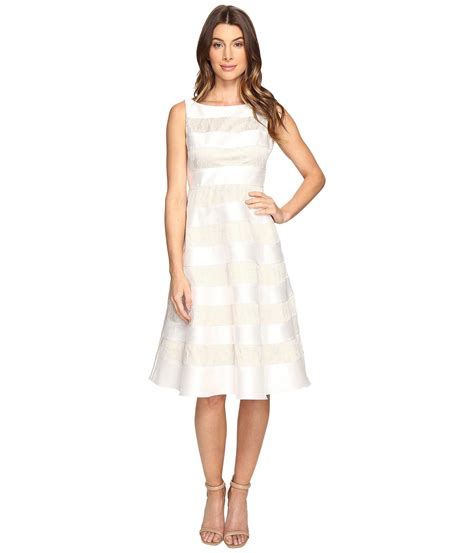 Adrianna Papell Striped Lace Mikado Cocktail Dress In White Lyst