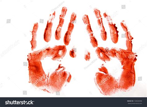 Bloodly Red Hand Prints Pair Isolated On White Background Stock Photo