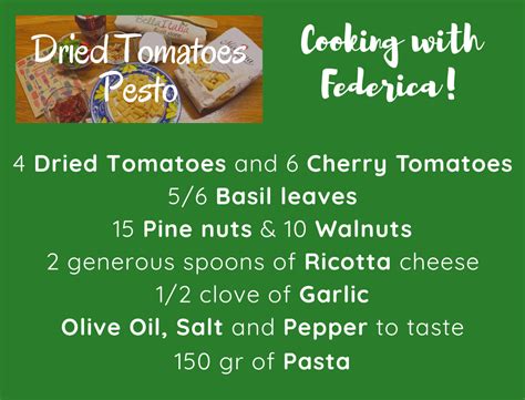 Cooking With Federica Pasta With Dried Tomatoes Pesto And Ricotta