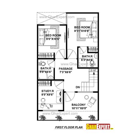 House Plan For 20 Feet By 45 Feet Plot Plot Size 100 Square Yards