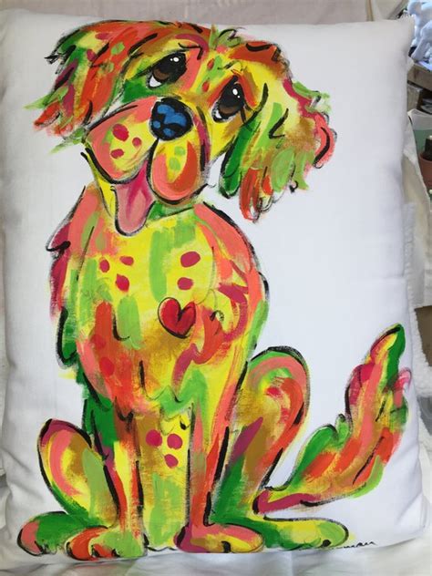Pillow Dog Fancy Unique Hand Painted Original Dog Decor
