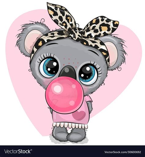 cute cartoon koala girl with a bow and bubble gum download a free