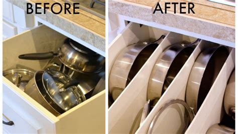 Install kitchen sink drawers that tip out. Organise Pots And Pans With DIY Drawer Panels