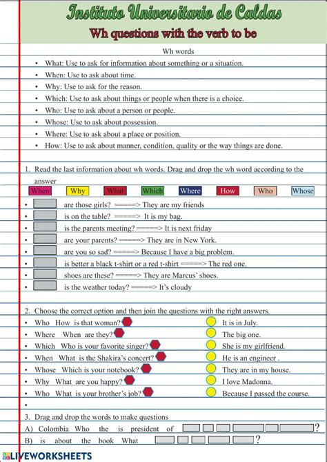 Wh Questions With The Verb To Be Ficha Interactiva Hojas De Ingl S