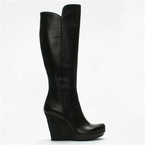 Daniel Wiser Black Leather Knee High Wedge Boots Lyst Uk