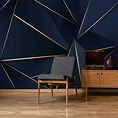 3D牆紙現代時尚輕奢抽象金線藍色背景牆畫客廳電視沙發壁紙 - HAPPY521