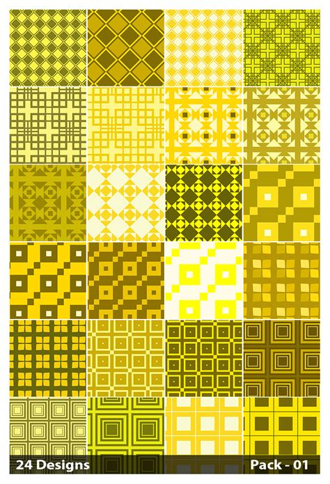 24 Yellow Seamless Square Pattern Vector Pack 01