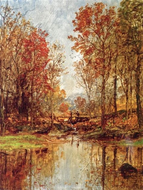 Autumn Landscape With Bridge Vintage Artwork By Jasper Francis Cropsey