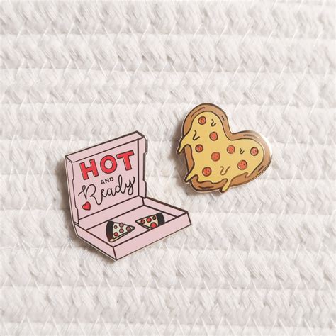 Hot And Ready Enamel Pin Pizza Box Pin Etsy