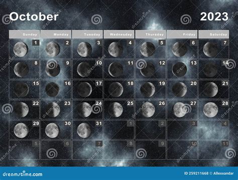 Ciclo Lunar De Octubre De 2023 Stock De Ilustración Ilustración De