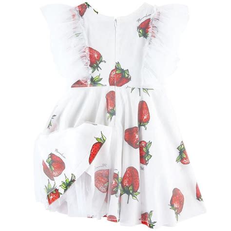Monnalisa White Strawberry Print Tulle Dress Melijoe