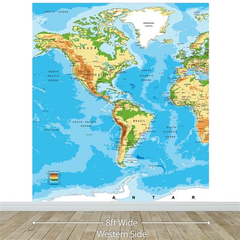 Large Blue World Map Wall Mural Wall Covering Simple Peel Etsy