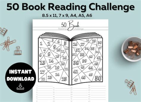 Fun 50 Book Reading Challenge Printable Inserts Summer Etsy