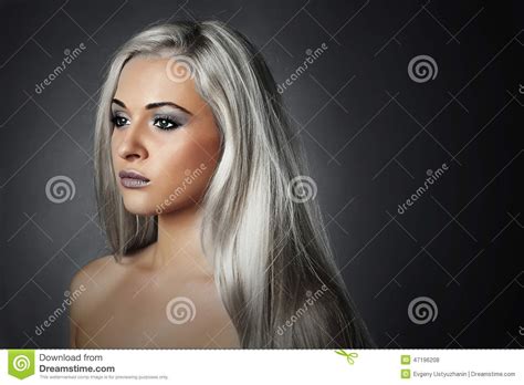 Beautiful Young Woman With Silver Hairsad Girlhealthy