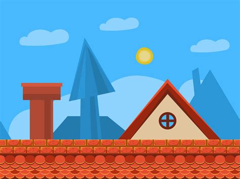 Cartoon Roof Landscape Background Custom Designed Illustrations