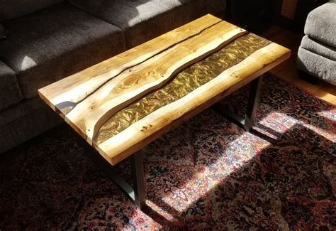 This Unique Coffee Table Is Made Using A Beautiful White Oak Live Edge Wood Slab Between The