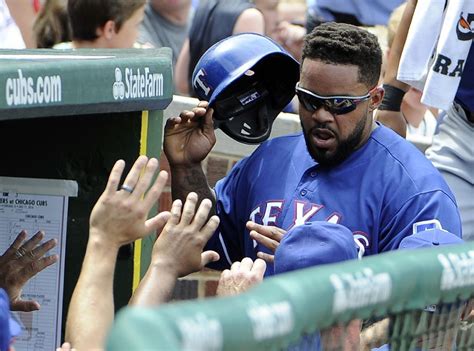 Texas Rangers Prince Fielder Right Is Greeted After Scoring On An