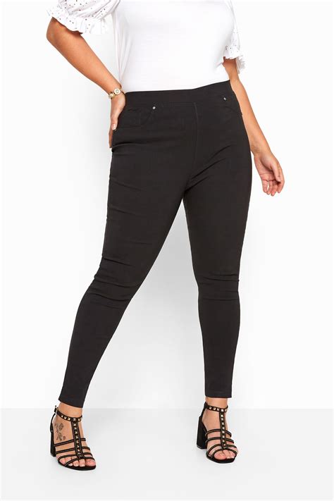 Black Stretch Slim Fit Trousers With Elasticated Waistband Plus Size