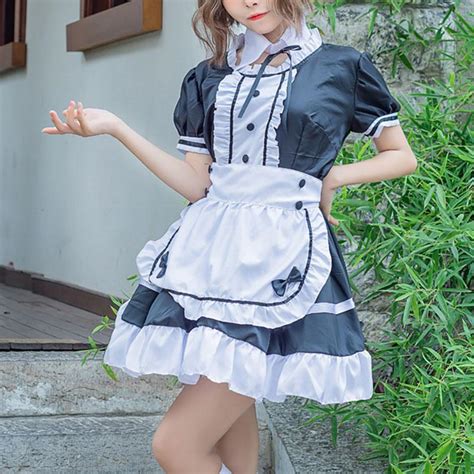 Japanese Harajuku Roleplay Cospaly Black White I Serve You Maid Dress