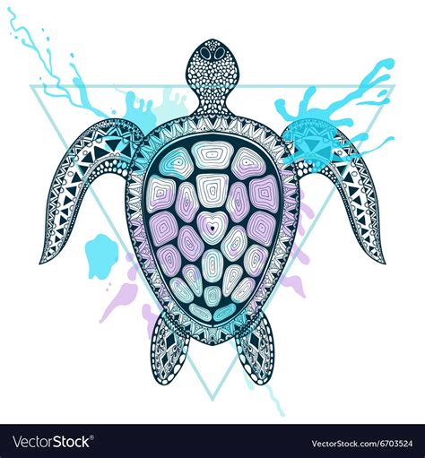 Zentangle Stylized Ocean Turtle In Triangle Frame Vector Image