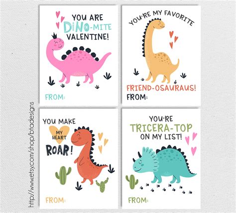 Printable Dinosaur Valentine Cards 2 Instant Download Etsy
