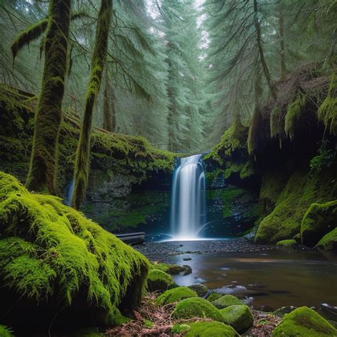 Premium Ai Image Scenic Waterfall In A Mossy Forest