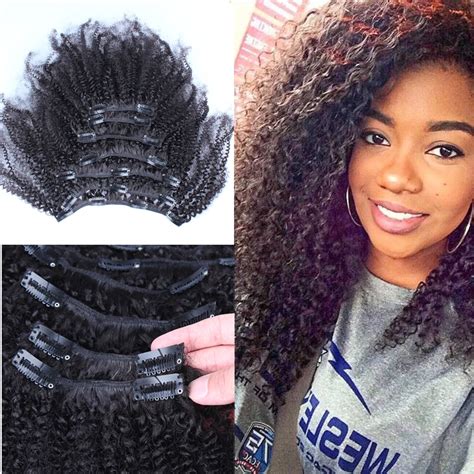 Afro Kinky Curly Clip In Human Hair Extensions Malaysian Kinky Curly