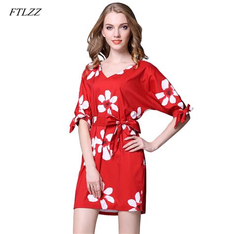 Ftlzz 2018 New Summer Women Floral Dress Elegant Sweet V Neck Half
