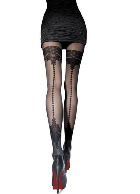 fiore high quality sexy mock suspender stockings tights back seam 40 den denier ebay