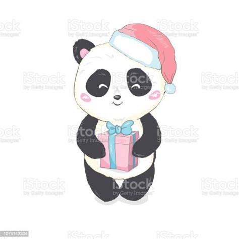 Cute Panda In Santas Hat In Red Bag With Ts Vector Image Isolated
