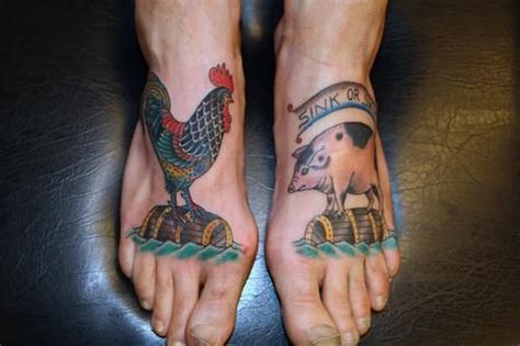 Check spelling or type a new query. Pig & chicken. I like the barrels & "sink or swim" | Rooster tattoo, Tattoos, Sailor tattoos