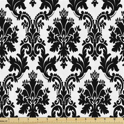 Lunarable Damask Fabric By The Yard Vintage Style Pattern