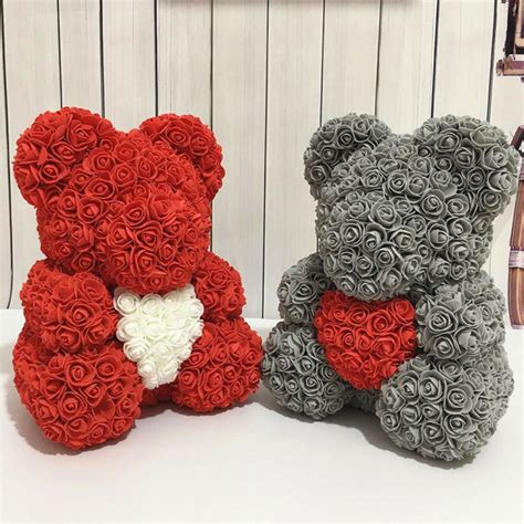 Share the best gifs now >>> 40CM Teddy Bear Lovely Heart Rose Flower Bear Toys Grey ...