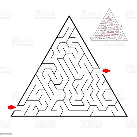 Triangular Black Labyrinth On White Background Children Maze Game For