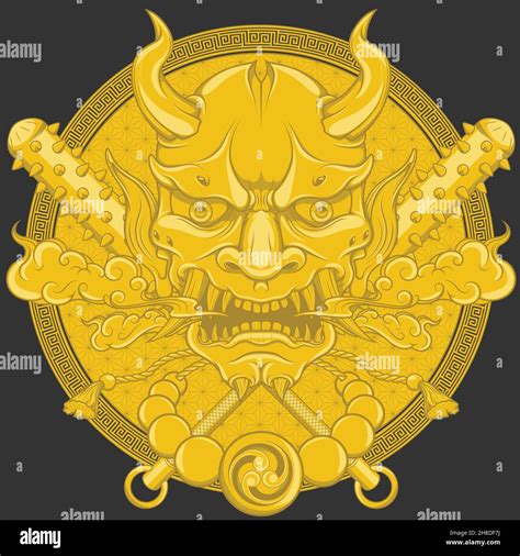 Hannya Mask Vector Design Japanese Oni Demon With Kanabo And Tomoe Symbol Stock Vector Image